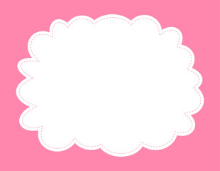 Cartoon frame fun vector background template. Cute cloud border on bright pink backdrop. Playful design for children. Bubble frame good for signage, menu, advertisement, kids web design element.