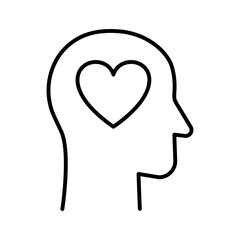 Human head with heart shape inside icon. Thinking with heart concept.
