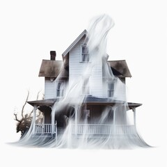 Scary house isolated on white background. Creepy haunted mansion. Spooky Halloween villa