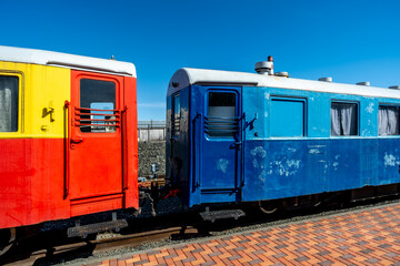 Old passenger cars at the railway station.