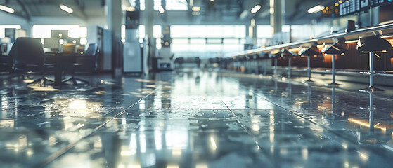 Fototapeta premium Modern Airport Terminal, Spacious and Bright with Sleek Design, Empty Corridor with Blurred Motion
