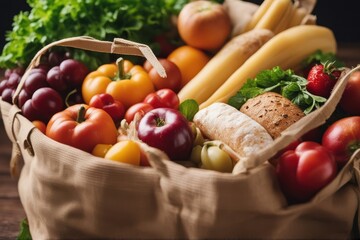 'grocery food shopping bag vegetables fruits bread pasta paper green vegetable healthy organic background fresh market tomatoes retail full pepper brown fruit ingredient nourishment carrot raw red' - Powered by Adobe