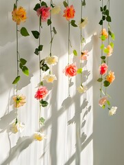 Hanging Floral Garland with Vibrant Blooms and Lush Foliage