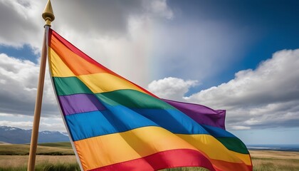 Rainbow flag in the sky
