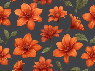 seamless floral pattern Red orange  - 791811641
