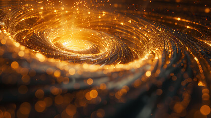 Dynamic digital swirling in space. with a dynamic gold colors and light.