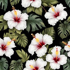 seamless pattern with white flowers - 791811862