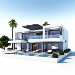 Modern luxury cottage isolated on white background. Stylish architecture concept. Private villa