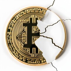 Cracked Bitcoin Cryptocurrency Icon Symbolizing Disruption and Decentralization in Digital Finance