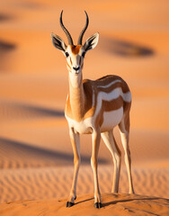 dama gazelle, reallife animals, sand desert сreated with Generative Ai - obrazy, fototapety, plakaty
