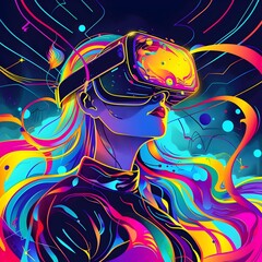 Vibrant Psychedelic Digital Art Composition with Fluid Neon Colors and Surreal Fantasy Elements
