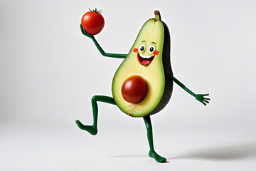  a cheerful avocado dances with a tomato