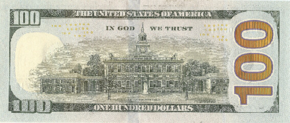 Vector reverse of high poly pixel mosaic 100 us dollars banknote. Game money or american flyer. Part 2