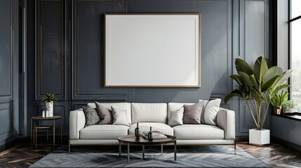 mock up poster frame in modern interior background, living room, Contemporary style