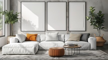 mock up poster frame in modern interior background, living room, Contemporary style
