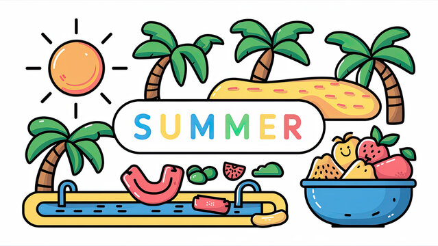 Summer element collection in flat design