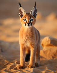 Obraz premium Caracal, , reallife animals, sand desert сreated with Generative Ai