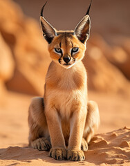 Fototapeta premium Caracal, , reallife animals, sand desert сreated with Generative Ai