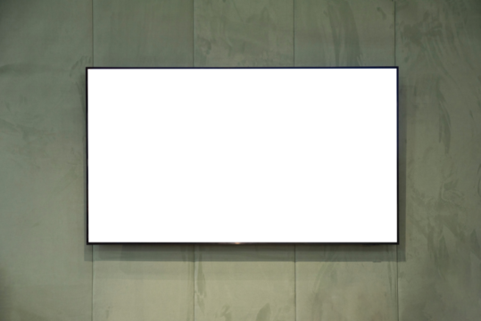 large flat screen TV mounted on a fabric wall