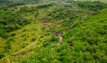 Aerial view of Piedra de Orion amidst lush greenery in San Jose del Guaviare, Colombia