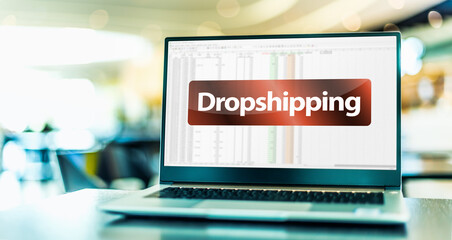 Laptop computer displaying the sign of Drop shipping - 791816870