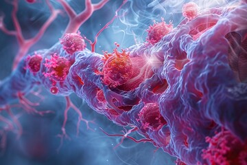 Detailed pathological illustration of pulmonary embolism with a focus on the emergency medical response, including interventions like clot removal or medication, designed for medical professionals