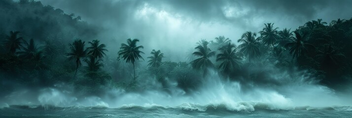 Coconut palm farm braces for impact of powerful oceanic storm - obrazy, fototapety, plakaty