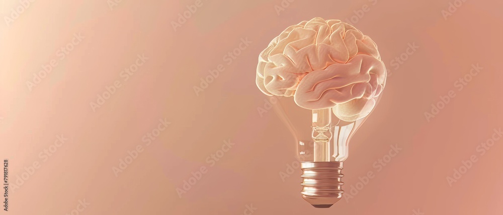 Poster a creative idea in the form of a brain lightbulb. minimal concept. 3d rendering