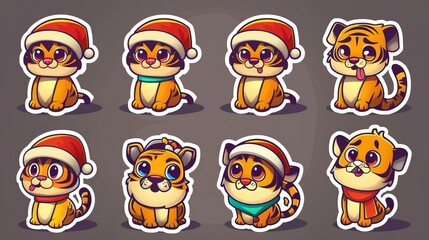 The 2022 New Year tiger wearing a Santa hat sticker set