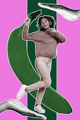 Composite trend artwork sketch image 3D photo collage of silhouette young attractive lady dance on...