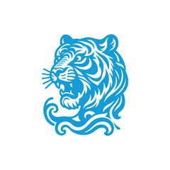 Blue and White Illustration of Luxurious Head Tiger