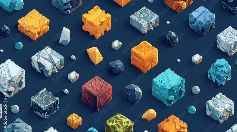 Poster game-specific isometric texture cubes
