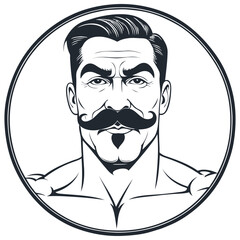Retro bodybuilder with mustache, vector illustration