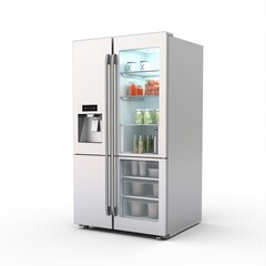 Home appliance refrigerator with two doors on white background - 791819268