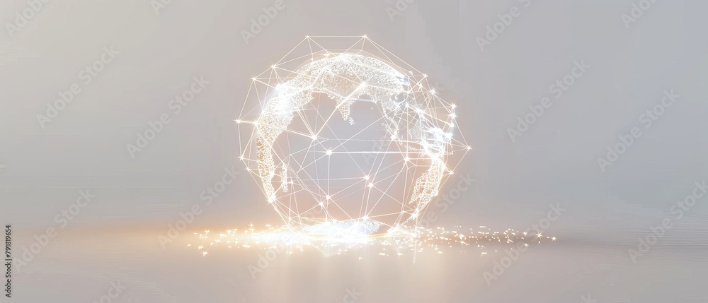 Poster the global network is white on a bright background. 3d rendering