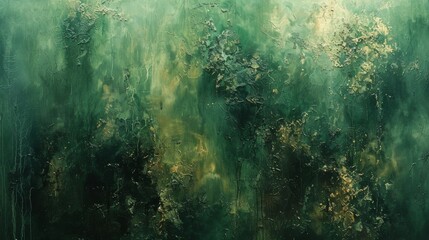A lush abstract painting with a sponge painting technique, using various shades of green and brown.  - obrazy, fototapety, plakaty