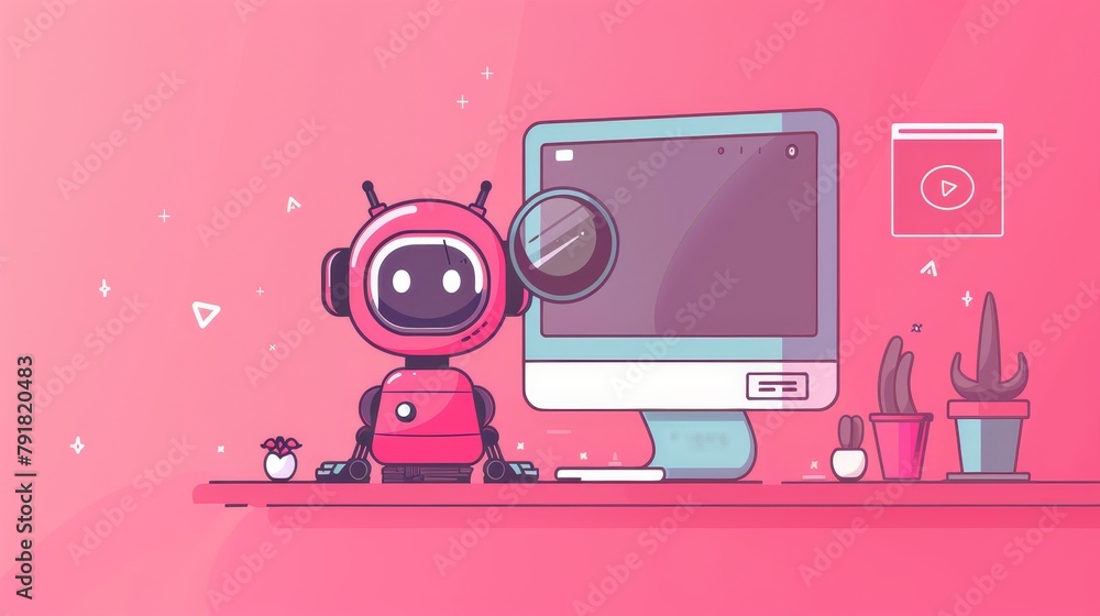 Aufkleber an illustration of a cute robot character in a computer security banner. information protection, int