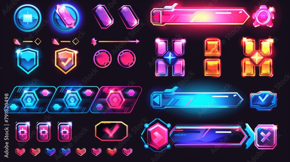 Poster in this sci fi game design set you will find buttons, frames, menus, and assets for the user interfa
