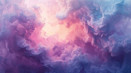 An ethereal abstract painting with soft purple and pink pastel layers, using watercolor and salt techniques.  - obrazy, fototapety, plakaty