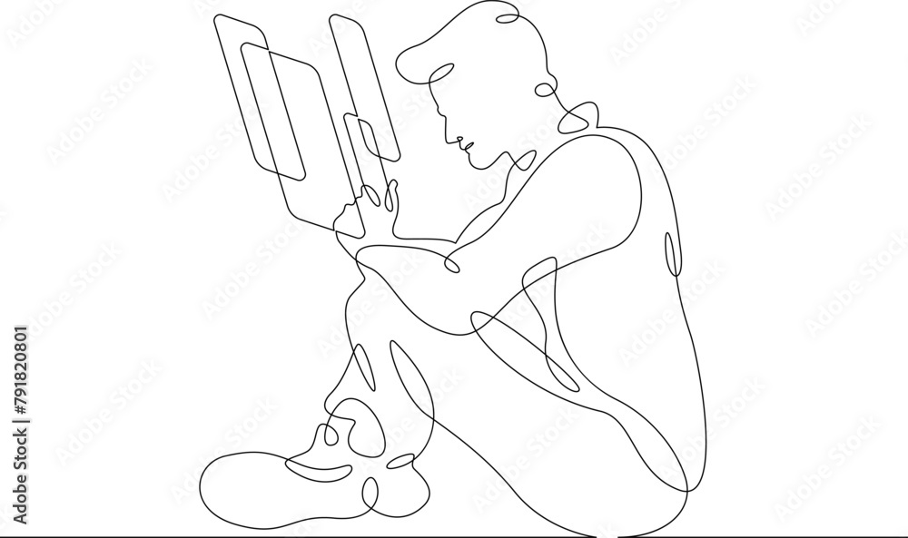 Poster one continuous line.augmented reality.multi-screen in the phone application. augmented reality on th