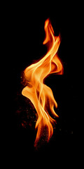 Burning torch fire  on a black background.