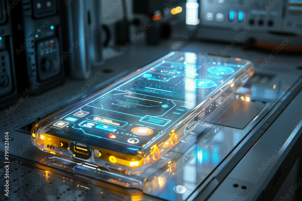 Aufkleber artificial intelligence smartphone with an interface translucent screen, technology futuristic