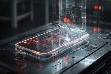 Artificial Intelligence smartphone with an interface 
 translucent screen, technology futuristic 