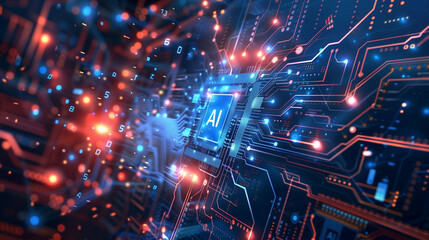 Smartphone gadget with AI technology. Big data analytics with Machine learning algorithm. Data analyst analyzing and visualizing complex information network with artificial intelligence.