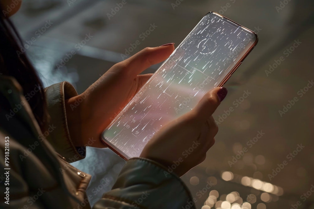 Poster artificial intelligence smartphone with an interface translucent screen, technology futuristic