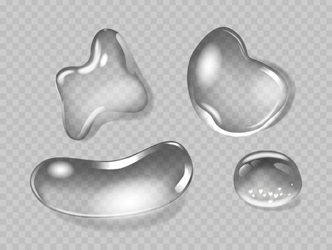 Transparent Water Droplets, Dews Or Tears In Different Shapes. Isolated 3d Vector Graphics Depicting Bubbles Or Droplets