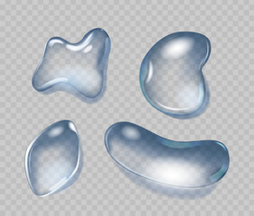 Translucent Water Droplets, Dews Or Tears Isolated 3d Vector Graphics. Blue Flowing Aqua Bubbles Or Droplets - 791822470