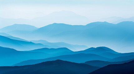 Serene Blue Mountain Range Fading into Misty Sky