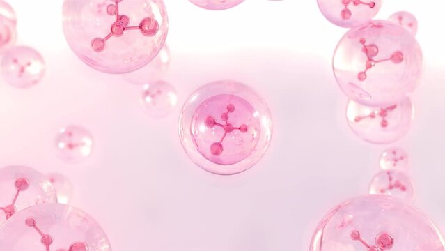 Molecule within a liquid bubble. Essence Ball Molecules. Liquid bubbles with particles, cosmetic essence, and a water background.