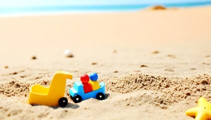Fototapeta na wymiar children's toys on the sand on the beach sea and holidays